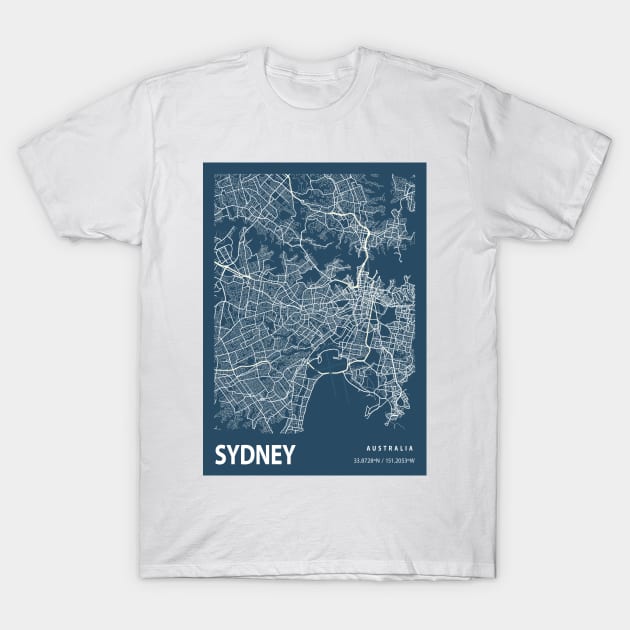 Sydney Blueprint Street Map, Sydney Colour Map Prints T-Shirt by tienstencil